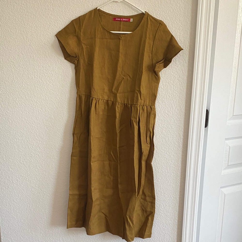 NWOT Pyne and smith linen golden brown dress